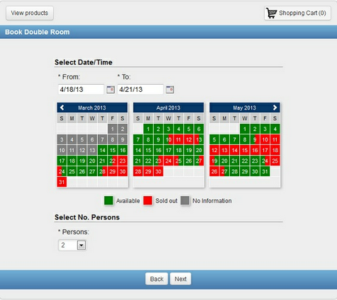 Booking Calendar - calendar view